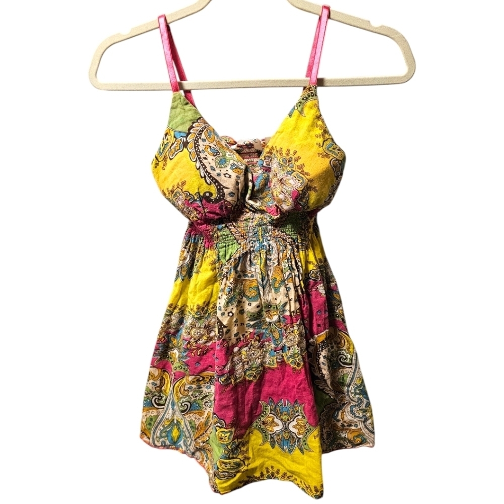 WM Y2K Paisley Print Babydoll Smocked Waist Tank Top Sz M Fairy Boho Peasant - Picture 4 of 13